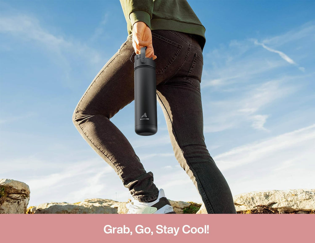 POWCAN 26 oz Insulated Water Bottle - 2-in-1 Straw & Spout Lid, Leak-Proof, Fits Car Cup Holder | Rosy Bouquet