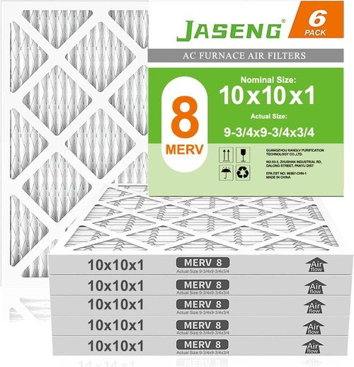 MERV 8 10x10x1 Furnace Air Filters by [Brand Name] - 6 Pack HVAC Replacement | Efficient Dust & Allergen Filtering