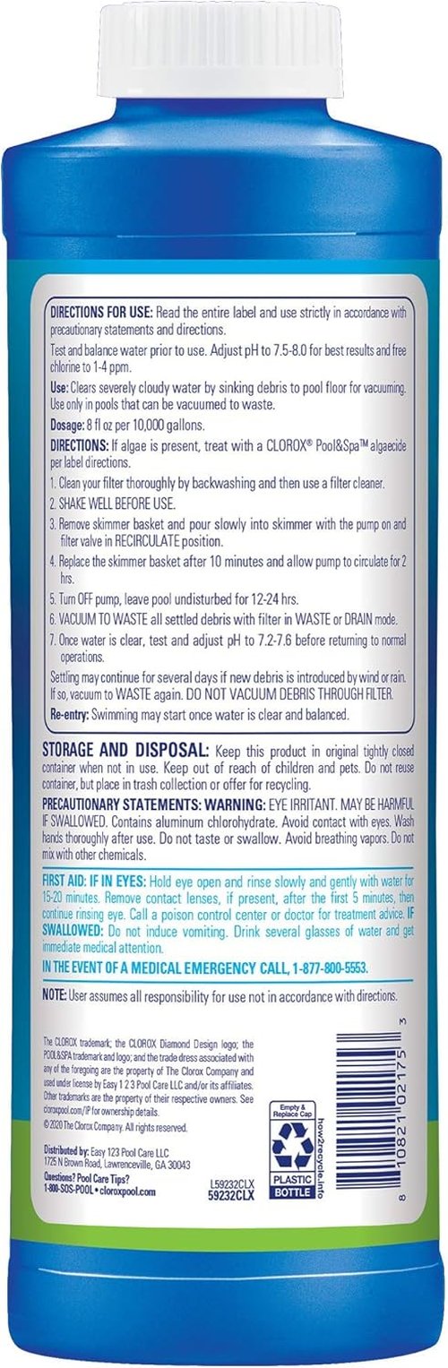 Clorox® Pool&Spa™ Flocculant - Sinks Debris & Algae to Pool Floor | 1 Quart (Pack of 1)