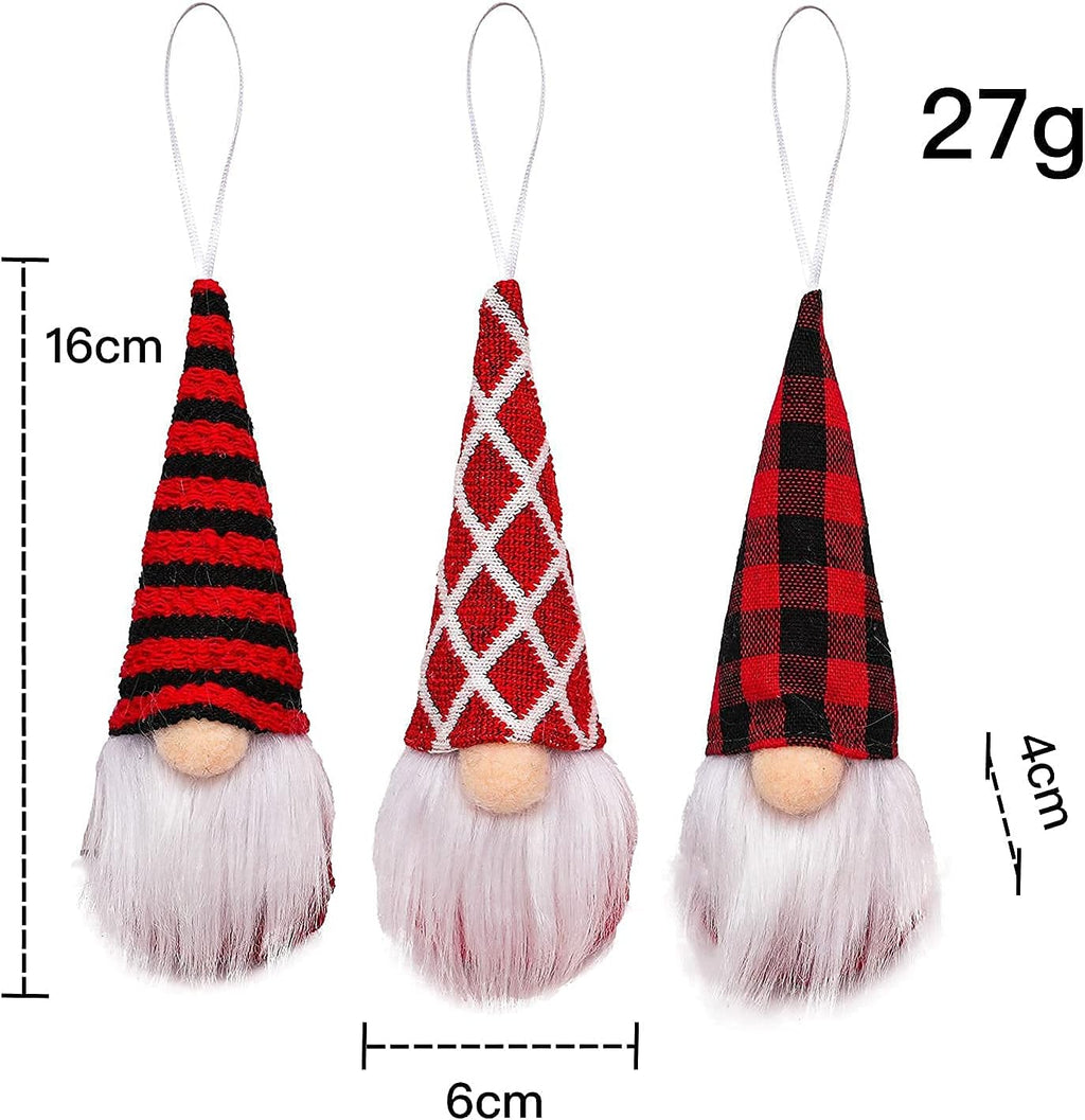 Skiennix Gnome Christmas Ornaments - Set of 3 Plush Santa Gnomes for Holiday Tree Decor | Red