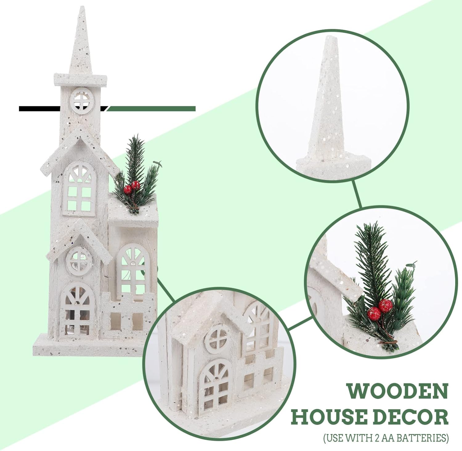 NUOBESTY Christmas LED Church Light House - Festive Wood Village Snow Scene Decor | Holiday Desktop Ornament