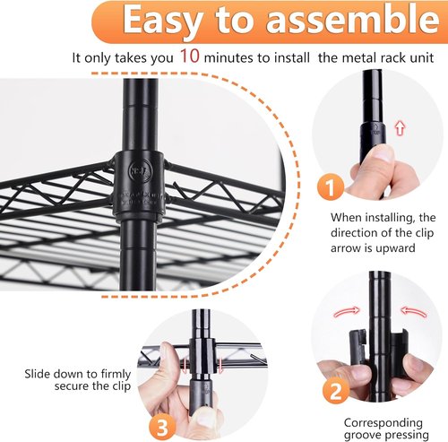 BestOffice 5-Tier Wire Storage Shelves - Heavy-Duty Metal Shelf | Adjustable Racks | 17x12x48 | Black | Holds Up to 750 lbs | No-Tool Assembly for Home & Garage