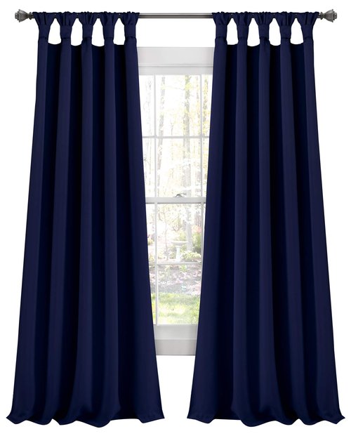 Lush Decor, Blue Insulated Knotted Tab Top Blackout Window Curtain Panel Pair