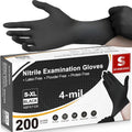 Schneider Nitrile Exam Gloves - 4 Mil Black Disposable, Latex-Free & Powder-Free | Food Safe for Cooking & Prep