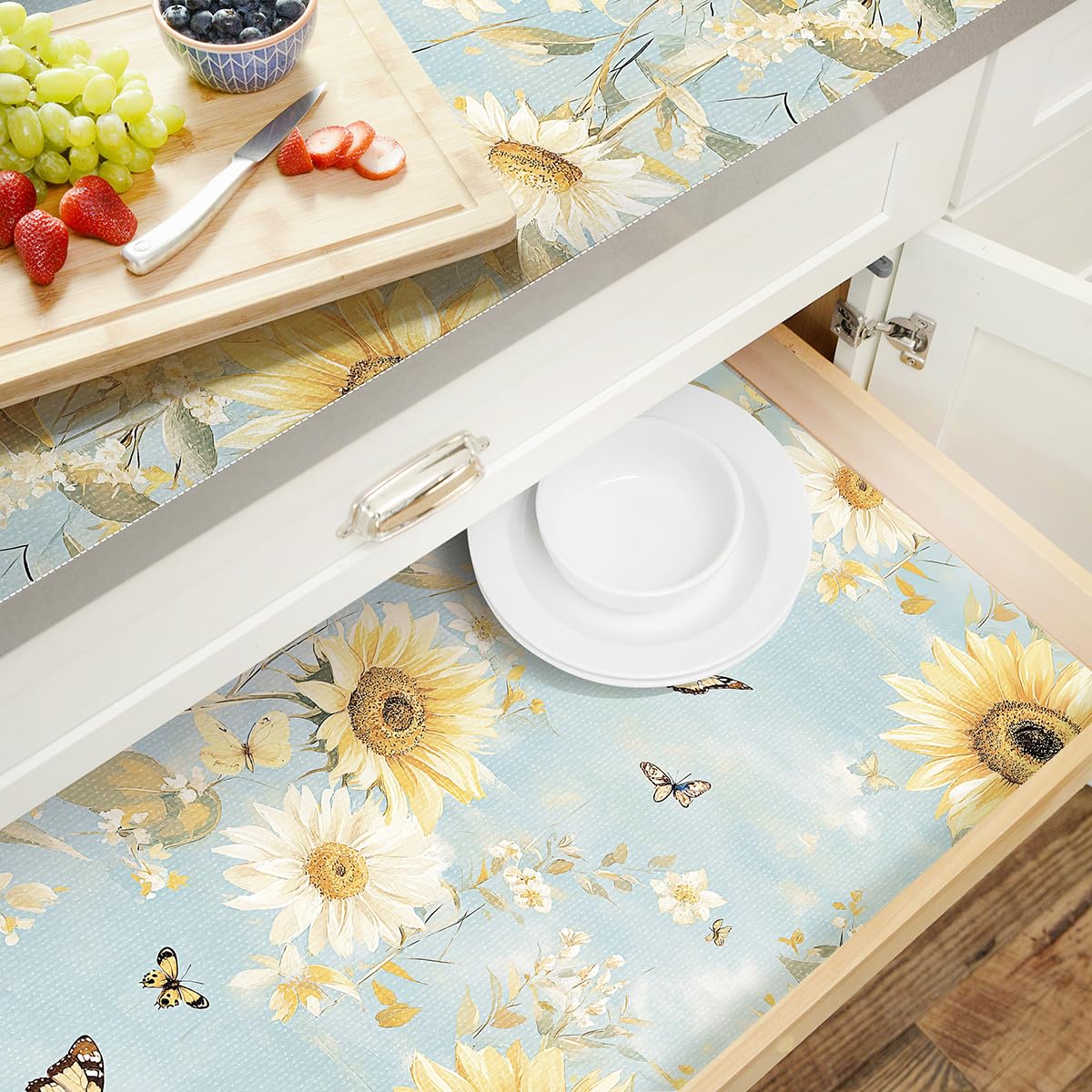Quttisay Shelf Liner for Kitchen Cabinets Non Adhesive Drawer Liner,Cabinet Liner for Shelves,Non Slip Kitchen Drawer Liners for Dresser,Waterproof Shelf Paper for Refrigerator,Cupboard,12In x 10FT