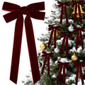 8Pcs Burgundy Velvet Ribbon Bows for Christmas Tree Decorations, 5in x 10in Bows Ornaments for Christmas Tree Wreath Mantle Stair Garland Wreath Gift Wrapping Candy Bags Party Decor (Width of 1")