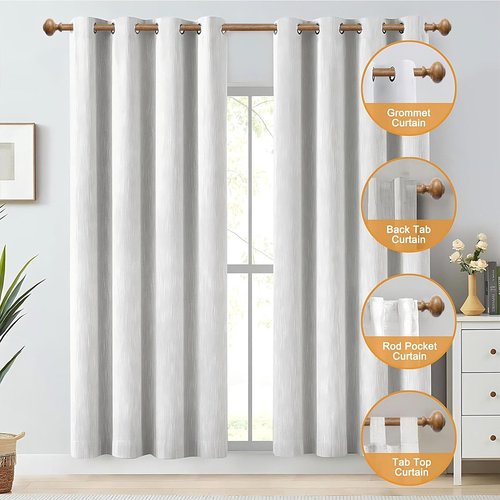Wood Curtain Rods for Windows 48 to 84 Inch(4-7ft),1 Inch Heavy Duty Curtain Rods with Imitation Wood Grain Finials, Boho Adjustable Drapery Rod of Window Treatment