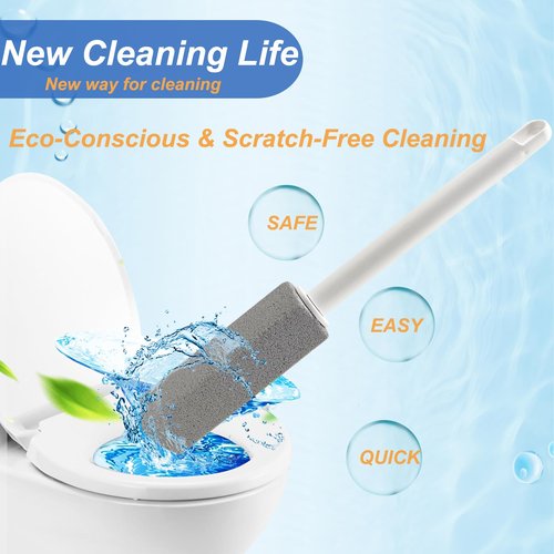 Pumice Stone Toilet Bowl Cleaner with Extra Long Handle - Effortlessly Removes Hard Water Stains, Limescale, Calcium, Rust from Toilets, Bathtubs, Grills, Pools & Sinks, 1 Wand+6 Pumice Stones