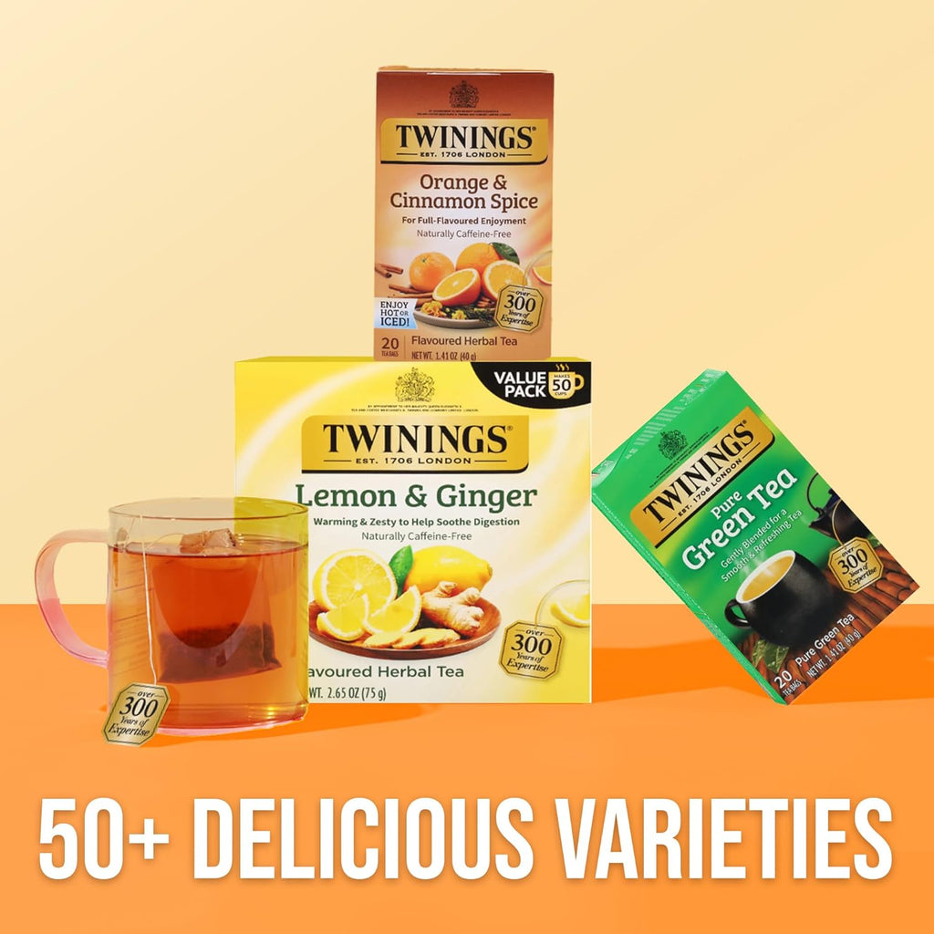 Twinings Herbal Tea - Orange & Cinnamon Spice, Naturally Caffeine-Free, 20 Individually Wrapped Bags