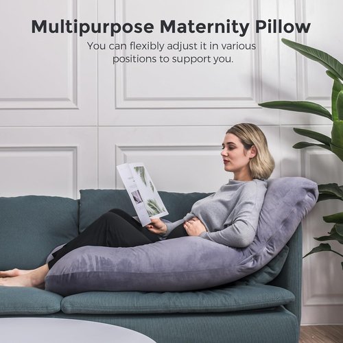 Momcozy U Shaped Pregnancy Pillow - Full Body Maternity Support for Back, Belly & Hips | 57 Inch, Grey