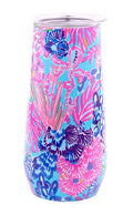 Lilly Pulitzer 10 Oz Stemless Champagne Flute, Small Stainless Steel Tumbler with Lid, Double Wall Insulated Metal Cup, Splendor in the Sand