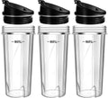 Ninja Blender Cups - 16oz Replacement 3-Pack with Lids | Compatible with QB3001SS, BL770, BL780, BL660, BL740, BL810, Nutri Ninja Series