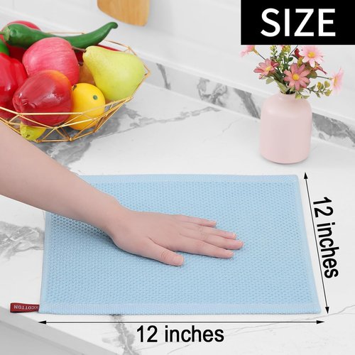 Homaxy Kitchen Dish Cloths - 100% Cotton Waffle Weave, Ultra Soft & Absorbent, 12x12 Inches, 6-Pack, Sky Blue