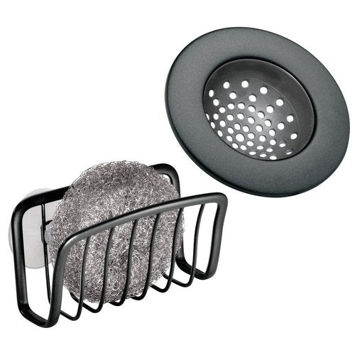 InterDesign Axis Kitchen Sink Suction Holder for Sponges, Scrubbers, Soap - Black
