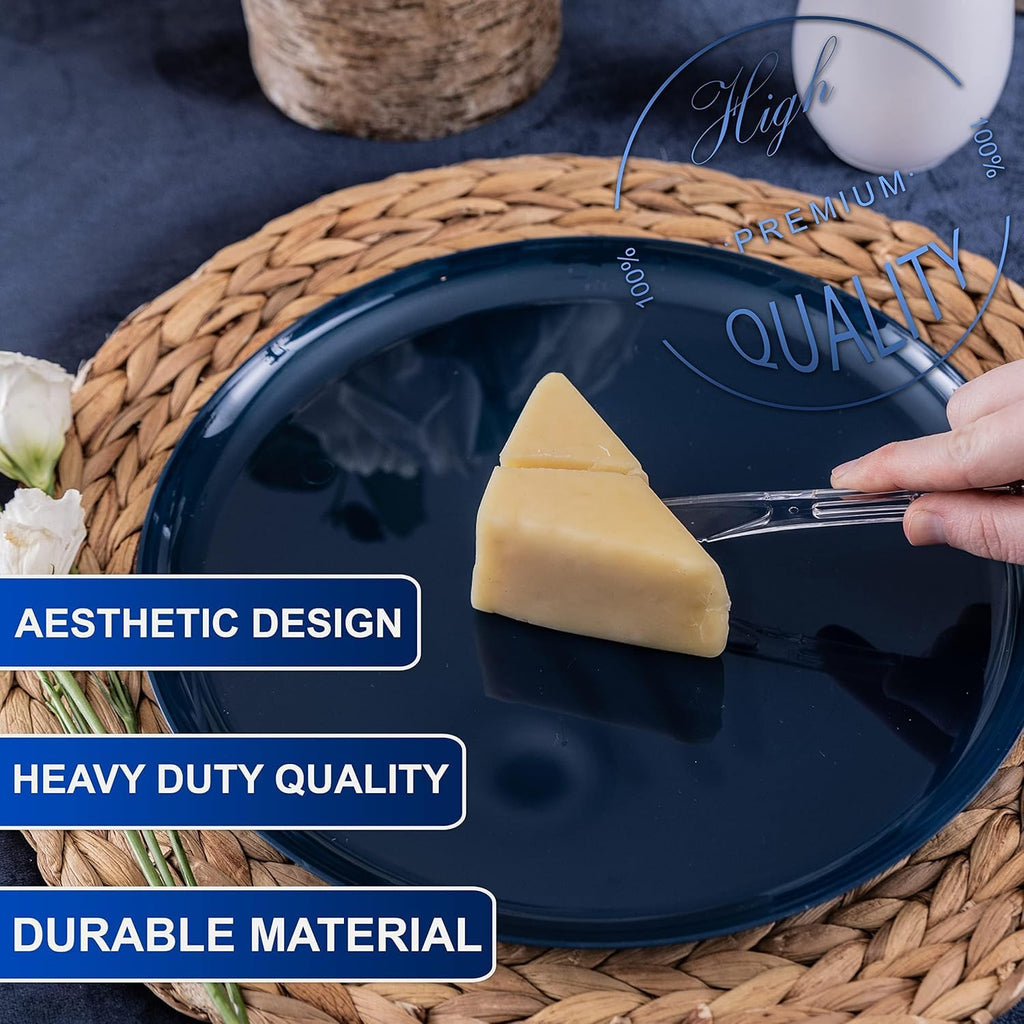 Party Bargains Disposable Cutlery Set Color: Clear Sapphire 800 Pcs: 200 Teaspoons, 200 Soupspoons, 200 Knives, 200 Forks, Heavy Duty Disposable Silverware Utensils Set for Wedding, Buffet, Luncheon