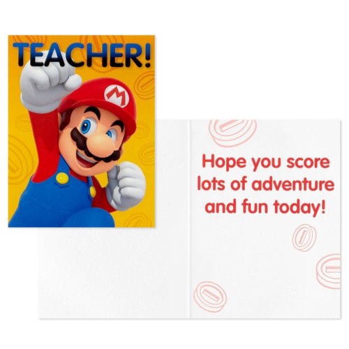Hallmark Super Mario Bros Valentines Day Cards and Mailbox for Kids School Classroom Exchange (1 Box, 32 Valentine Cards, 35 Stickers, 1 Teacher Card)