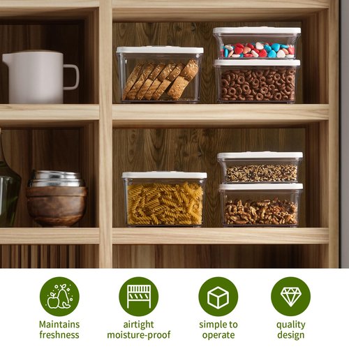 ZKIRON One-Touch Electric Vacuum Seal Food Storage Containers Set of 3 - Automatic Sealer Machine with Airtight Meal Prep Containers - BPA-Free & Stackable for Vegetables, Meat, Fruits (White)