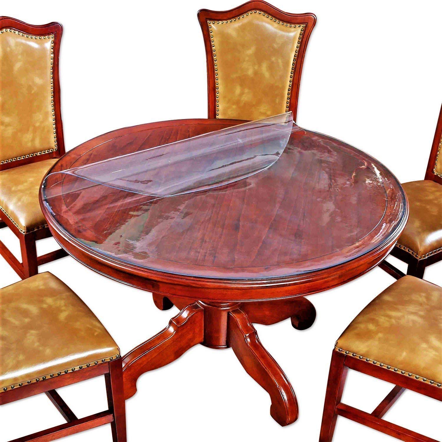 Round Table Protector Clear Plastic Tablecloth Roll Thicken Desk Floor Protective Cover Office Chair Mat Waterproof Wipeable Easy Clean PVC Vinyl Coffee Buffet Banquet Bar Dining Tabletop Pad 45 " Dia