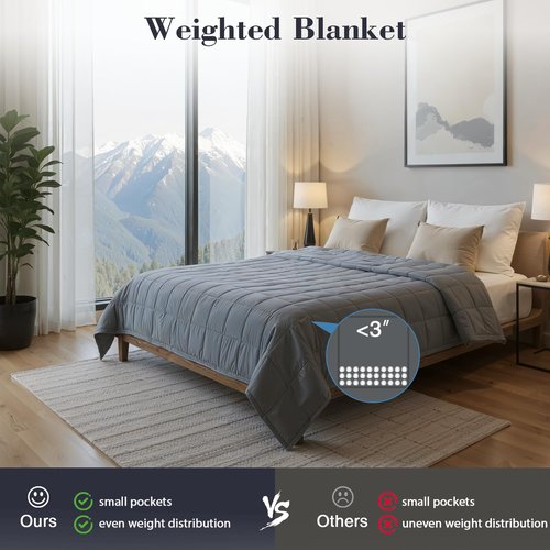 HCOIW Weighted Blanket for Adults (20 lbs, 60” x 80”) Queen Size Heavy Blanket, Breathable Cotton with Natural Glass Beads, Machine Washable