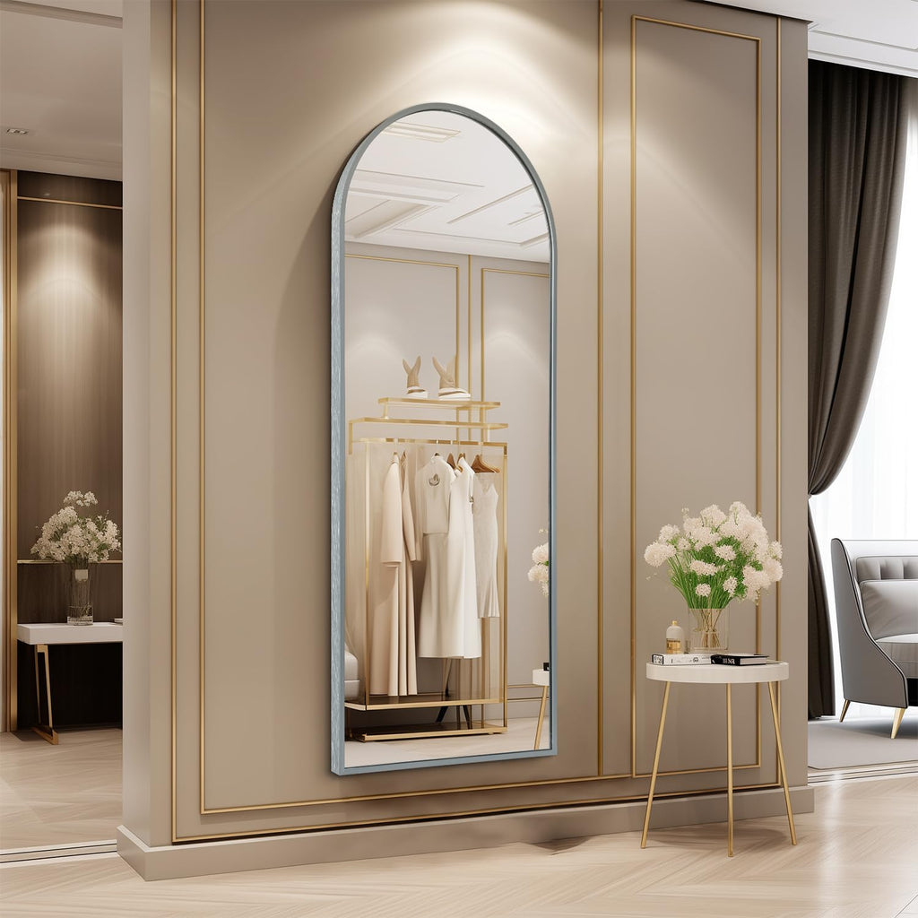 HLFMVWE Arch Full Length Wall Mirror, 48"x16" Arched Wall Mounted Mirror, Metal Aluminum Frame Modern Simple Home Decor, Leaning Against Wall Mirror for Bedroom Living Room Cloakroom Gray