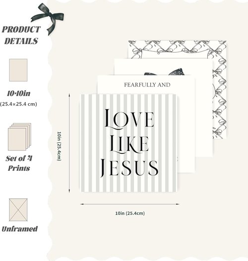 LARTSFRO Coquette Black Bow Wall Art Decor - Inspirational Christian Posters | Set of 4 Unframed 10x10 Inch Pictures for Teen Girls