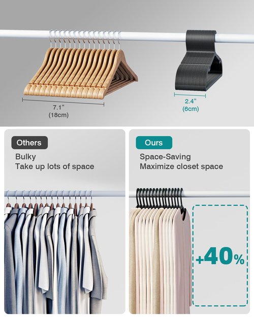 ABHENG 100 Pack Clothes Hangers, Non Slip Plastic Coat Hangers, Space Saving Hangers, Heavy Duty, Hanging Dry Wet Clothes, 16.4" x 8.3", Black, UAPY05100B