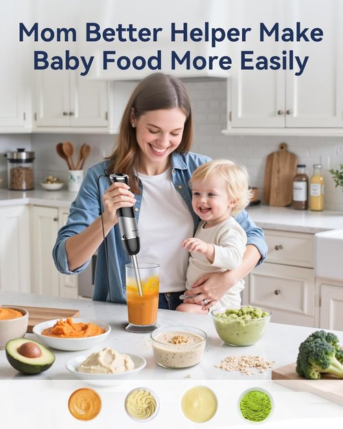 Immersion Blender 1000W - 5-in-1 Handheld Kitchen Mixer with 12 Speeds & BPA-Free Accessories