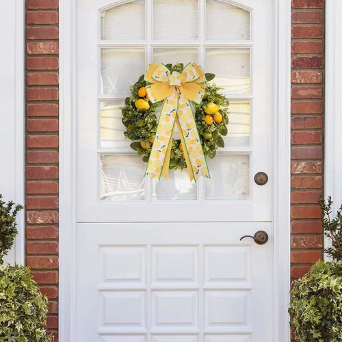 Meseey 1 Pcs Lemon Yellow White Green Fruit Wreath Bow 20x10 Inch DIY Crafts Rustic Bows Ornaments for Summer Holiday Tree Topper Lemon Theme Party Decorations (Lemon)