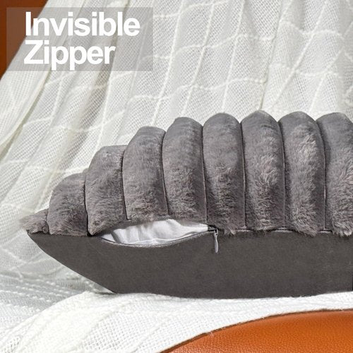 18x18 Throw Pillow Covers Set of 2, Decorative Faux Fur Covers for Bed, Couch Soft Fluffy Pillow Cover with Velvet Back for Living Room, Neutral Home Décor Accent for Sofa - Dark Gray