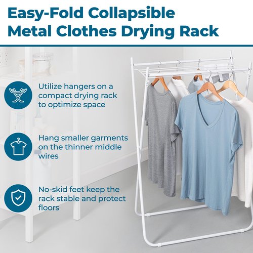 Honey-Can-Do Easy-Fold Collapsible Clothes Drying Rack – Sturdy Metal Laundry Rack, Holds 40 lbs., Space-Saving Clothes Rack, Towel Rack, Foldable Laundry Drying Rack for Indoor/Outdoor Use – White