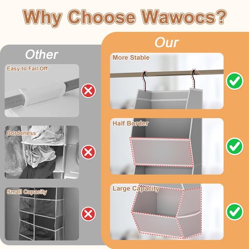 Hanging Closet Organizer 4 Shelf Collapsible Bedroom Closet Organizers and Storage Hanging with Mesh Pockets for Clothes, Fabric Hanging Storage Bins for Wardrobe Closet Organization and Storage, Grey