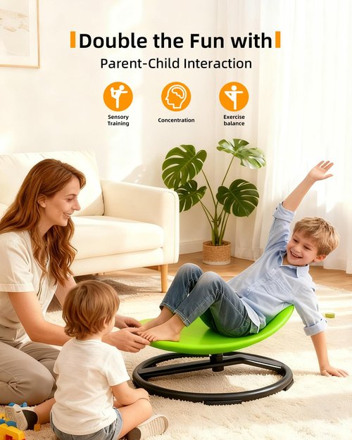 UIIKOLB Spinning Chair for Autistic Kids - Sensory Swivel Seat with 220 lbs Weight Capacity & Non-Slip Base, Improves Balance & Coordination, Sit and Spin Sensory Toy for ADHD/Autism, Ages 3+ (Green)