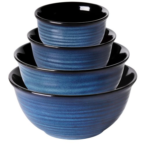 HASENSE Mixing Bowls for Cooking, Baking, Ceramic Serving Dishes Set of 4 for Salad, Fruits, Popcorn, Versatile Nesting Bowls for Housewarming Gift, 2.1/1.5/1.0/0.5 Qt, Dishwasher & Microwave Safe