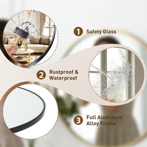 NEWBULIG Round Bathroom Mirror 24", Wall Mirror with Aluminum Alloy Thin Frame, Bathroom Mirrors for Over Sink, Bedroom, Living Room, Entryway, Black