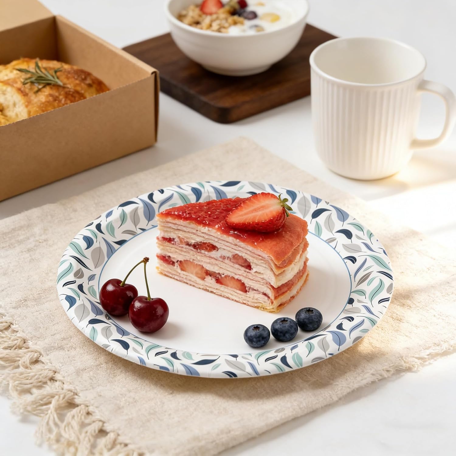 OuMuaMua 8.5 Inch Disposable Paper Plates - 300 Count, Soak Proof & Microwave Safe for Everyday Use
