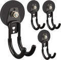 ULIBERMAGNET Heavy-Duty Magnetic Hooks - 4 Pack Black J Hooks with Anti-Slip Coating for Garden Tools & More