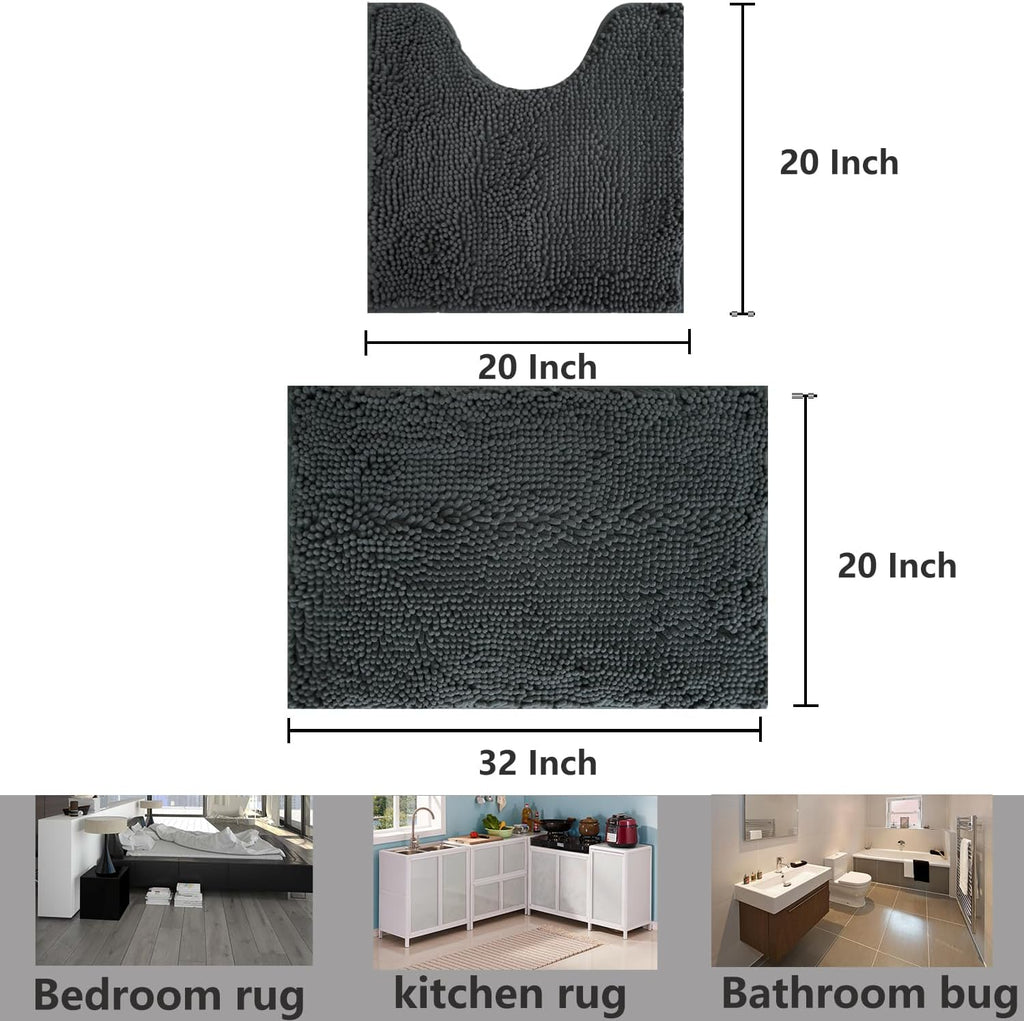 Skiennix Bathroom Rug Set - Extra Thick & Absorbent Non-Slip Design | Dark Grey, 2-Piece Set
