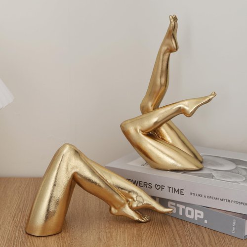Zonsuli Golden Legs Sculpture Elegant Resin Home Decor Legs Statues Versatile Indoor/Outdoor Ornament, Bedroom, Office Desktop, Cabinets, Perfect (Bent Leg)