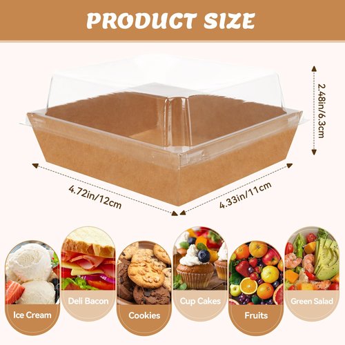 ZYFOTZUN 54 Pack Small Charcuterie Boxes with Clear Lids, Paper Mini Charcuterie Box To Go, Disposable Food Container with Lid, Dessert Boxes for Sandwich, Cookie, Sushi, Cake Slice, and Strawberries