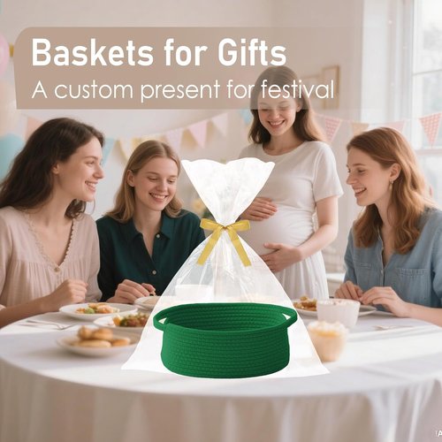 JMvicyroam Woven Basket - Small Rope Storage Bin with Handles for Organizing Shelves & Closets | Green
