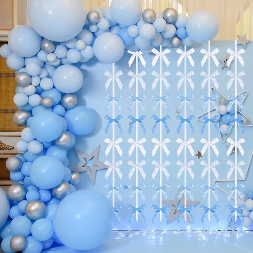 8 Pcs Blue Bows Party Decorations, Bow Wall Decor Ribbon Bows Garland Party Decor for Women Girls Birthday, Baby Shower, Bachelorette Wedding Party, Room Bedroom Decor