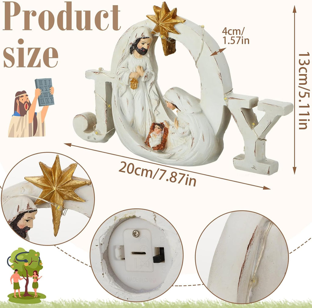 Soaoo Christmas Nativity Scene - LED String Lights & Holy Family Figure Set | Indoor Tabletop Decor