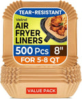 Air Fryer Liners - 500 Pcs Unbleached Parchment Paper | 8" Square Non-Stick & Leakproof Baking Sheets