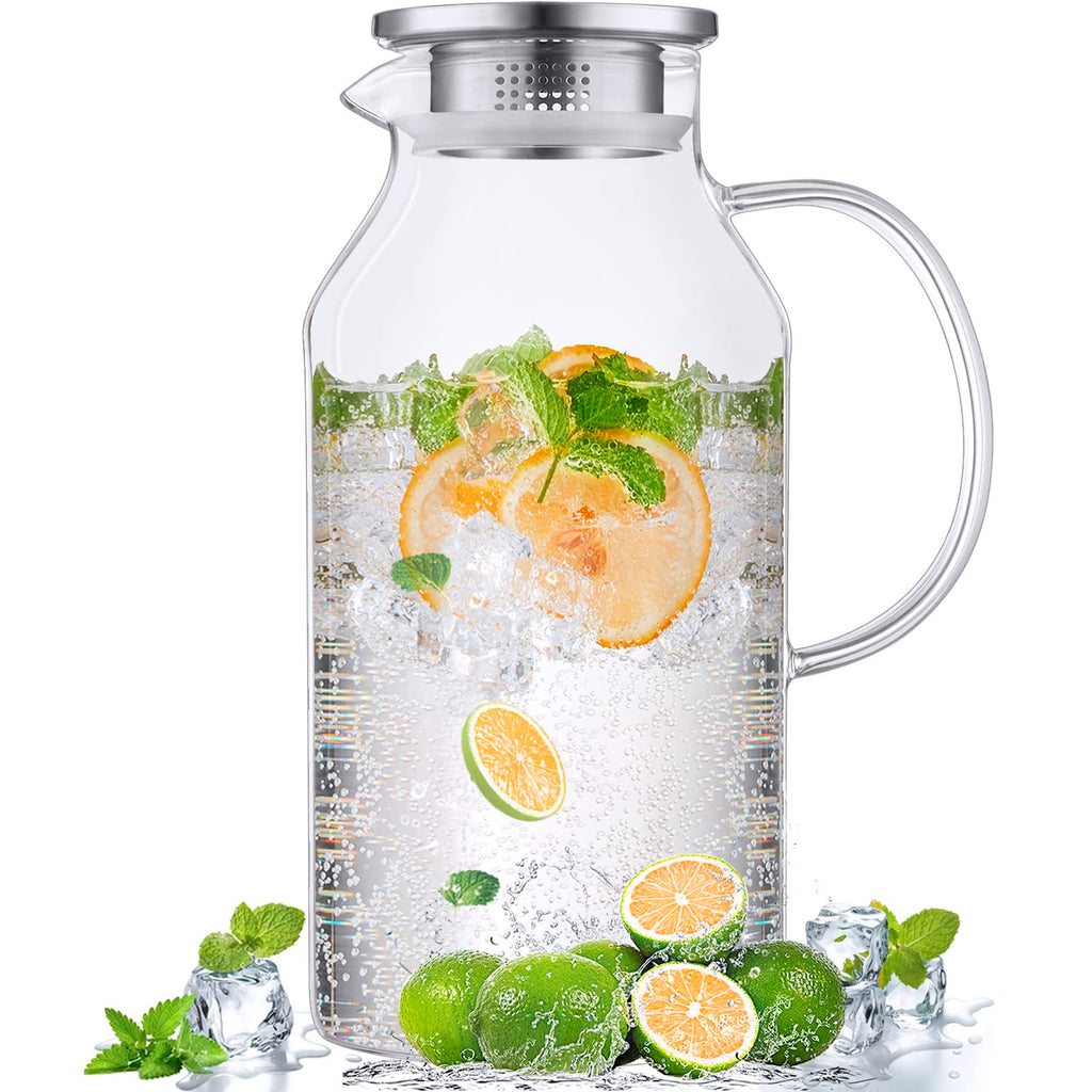 Bivvclaz 2.6 Liter 88 oz Glass Pitcher with Lid and Handle, Glass Water Carafe for Hot/Cold Water, Iced Tea Pitcher, Large Pitcher for Coffee, Juice and Homemade Beverage