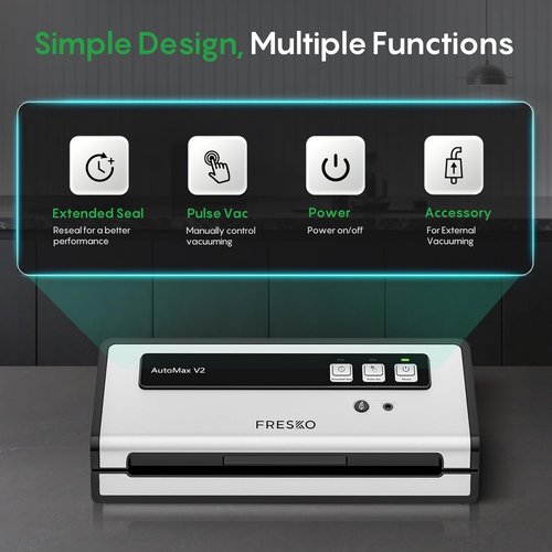 FRESKO Automatic Vacuum Sealer - 95 kPa Powerful Suction for Food Preservation | Compact Starter Kit with 10 Bags