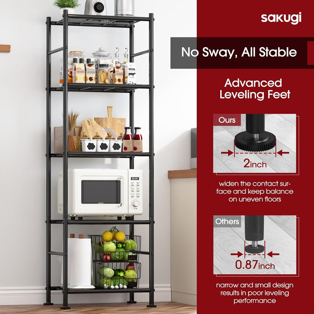 Sakugi Storage Shelves - Heavy Duty 5-Tier Organizer for Garage, Kitchen & Pantry | 18.4" W x 12.6" D x 57.4" H, Black