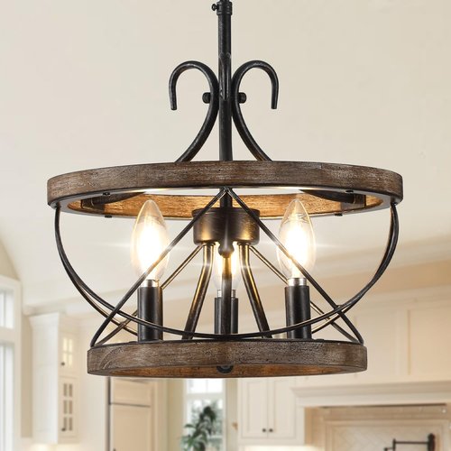 Curve Curio 12.9'' Farmhouse Chandelier Light Fixture, 3-Light Dining Room Light Fixtures French Country Rustic Chandelier Over Table for Entryway Foyer Bedroom Living Room