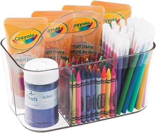 mDesign Craft Storage Organizer Caddy - Portable Tote for Art Supplies - Holds Brushes & Colored Pencils - Clear