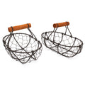 CVHOMEDECO. Chicken Wire Egg Baskets Rust Gathering Baskets with Wooden Handle Country Vintage Style Storage Baskets. Set of 2 (Oval)