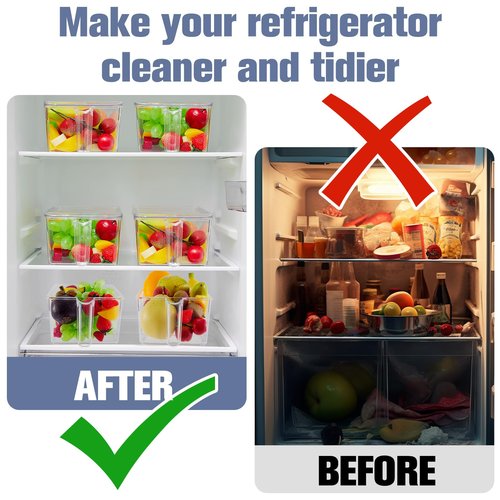 Havawish 4 Pcs Ice Storage Bin for Freezer with Lid and Flexible Scoop Set Plastic Ice Container with Lid Handle for Home Office Fridge Storage (12.4 x 5.91 x 3.94 Inches,Clear)